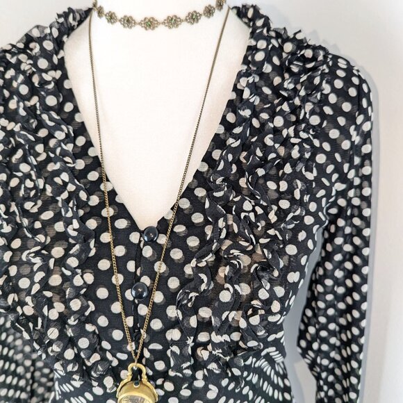 VTG 00s Y2K INC International Concepts Black & White Polka Dot 3/4 Sleeve Blouse - Picture 5 of 9